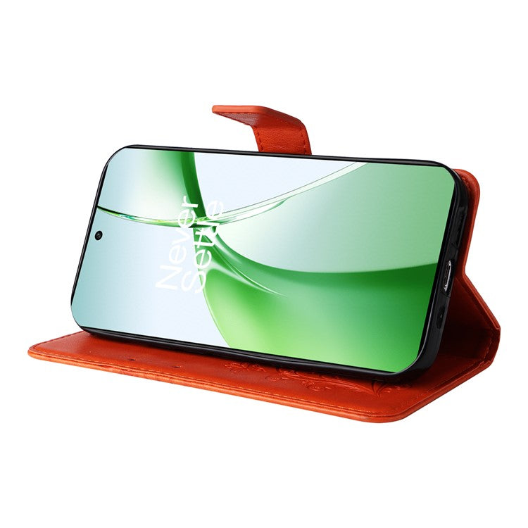 KT Imprinting Flower Series-2 For OnePlus Nord CE4 5G Case Leather Cover with Wallet Stand - Orange
