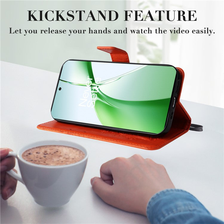KT Imprinting Flower Series-2 For OnePlus Nord CE4 5G Case Leather Cover with Wallet Stand - Orange