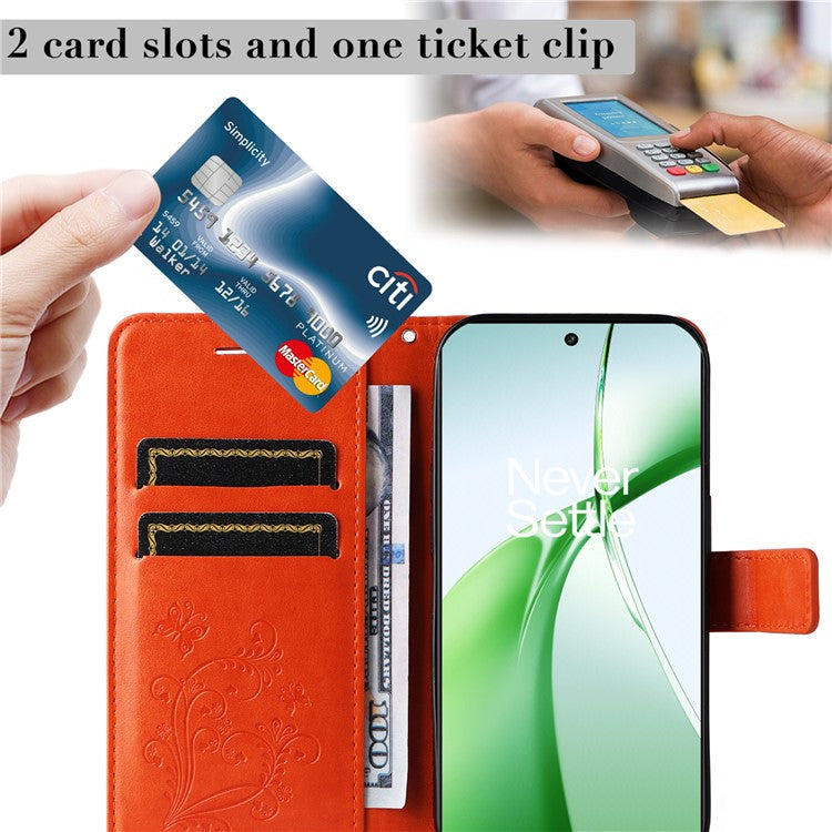 KT Imprinting Flower Series-2 For OnePlus Nord CE4 5G Case Leather Cover with Wallet Stand - Orange
