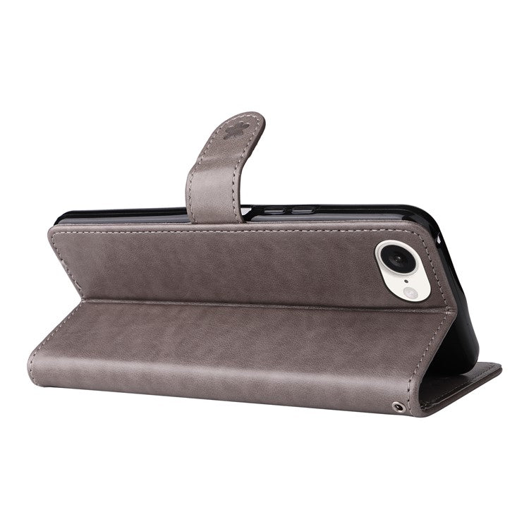 For iPhone 16e Case Cat Bee Imprinted Leather Wallet Cover - Grey