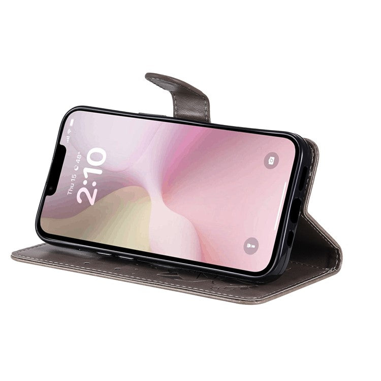 For iPhone 16e Case Cat Bee Imprinted Leather Wallet Cover - Grey