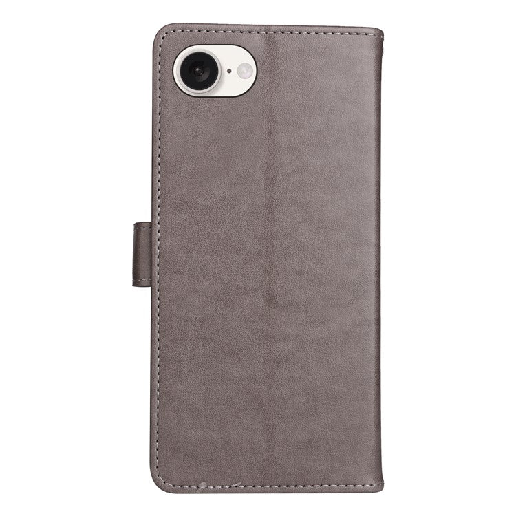 For iPhone 16e Case Cat Bee Imprinted Leather Wallet Cover - Grey