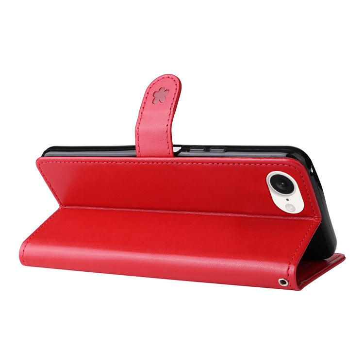 For iPhone 16e Case Cat Bee Imprinted Leather Wallet Cover - Red