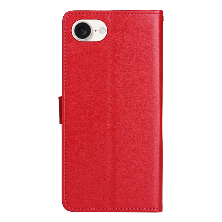 For iPhone 16e Case Cat Bee Imprinted Leather Wallet Cover - Red