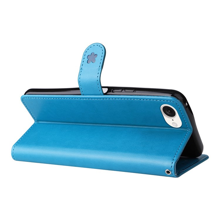 For iPhone 16e Case Cat Bee Imprinted Leather Wallet Cover - Blue