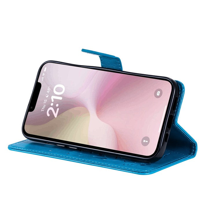 For iPhone 16e Case Cat Bee Imprinted Leather Wallet Cover - Blue