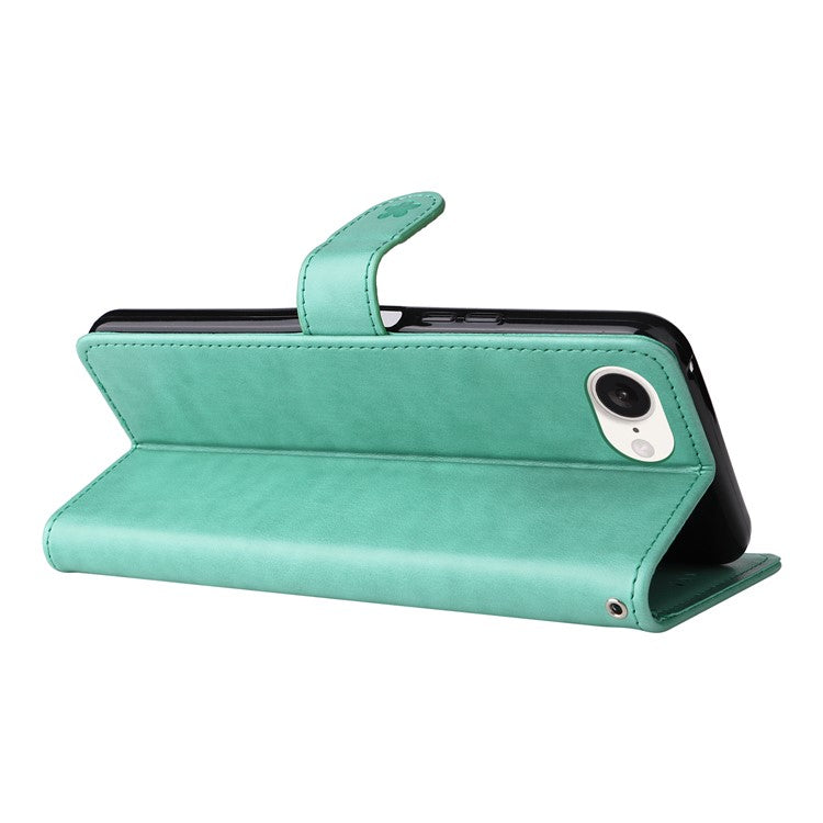 For iPhone 16e Case Cat Bee Imprinted Leather Wallet Cover - Green