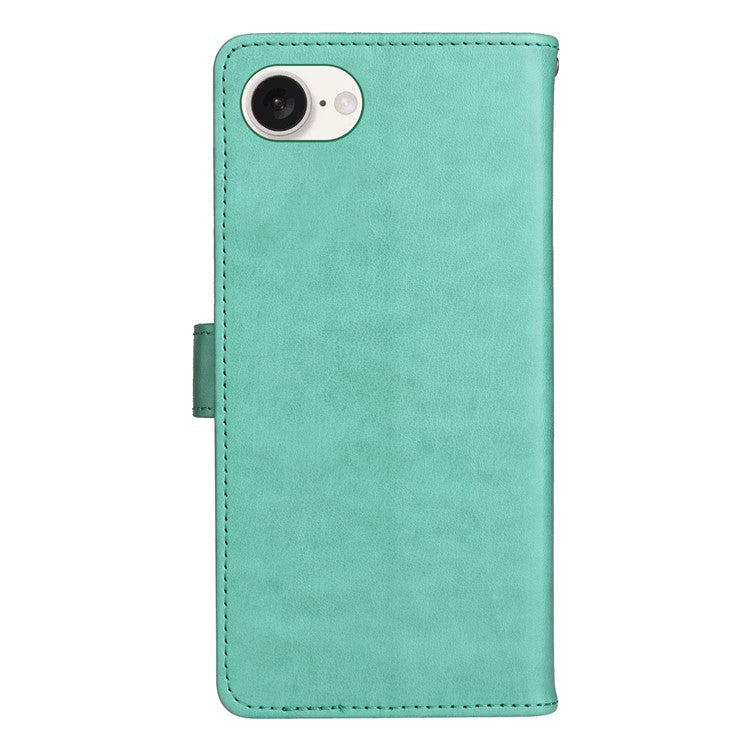 For iPhone 16e Case Cat Bee Imprinted Leather Wallet Cover - Green