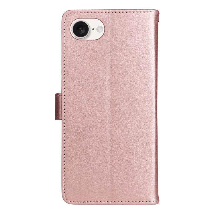 For iPhone 16e Case Cat Bee Imprinted Leather Wallet Cover - Rose Gold