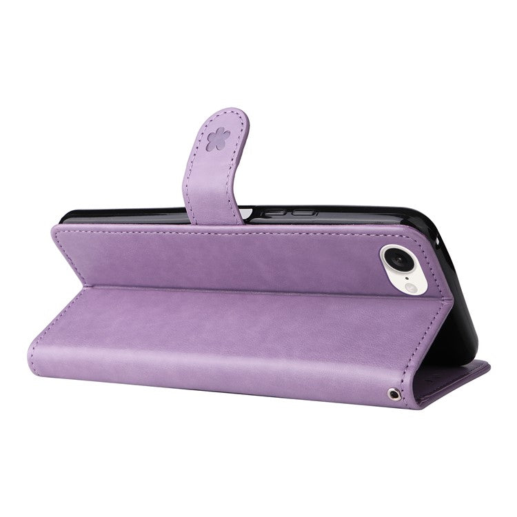 For iPhone 16e Case Cat Bee Imprinted Leather Wallet Cover - Purple