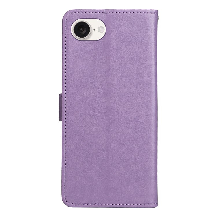 For iPhone 16e Case Cat Bee Imprinted Leather Wallet Cover - Purple
