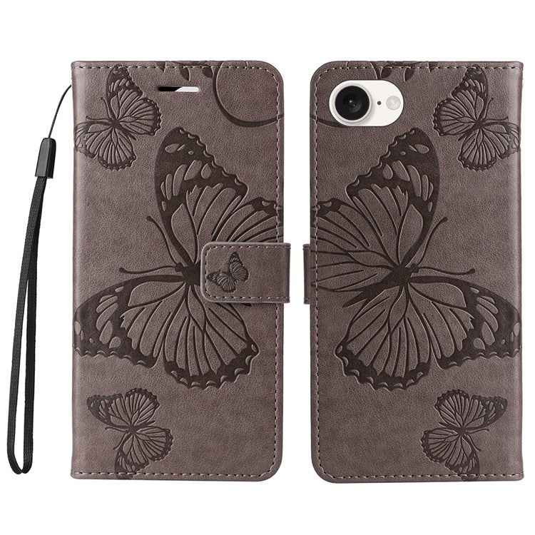 For iPhone 16e Case Pattern Imprint Leather Phone Cover - Grey