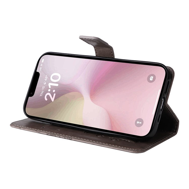 For iPhone 16e Case Pattern Imprint Leather Phone Cover - Grey