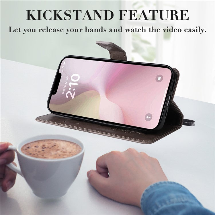 For iPhone 16e Case Pattern Imprint Leather Phone Cover - Grey