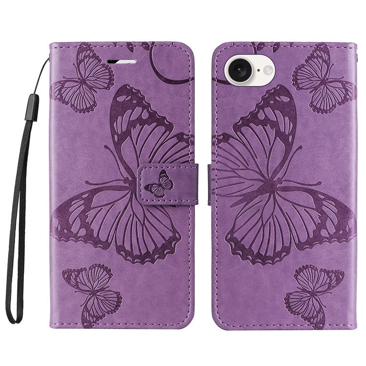 For iPhone 16e Case Pattern Imprint Leather Phone Cover - Light Purple