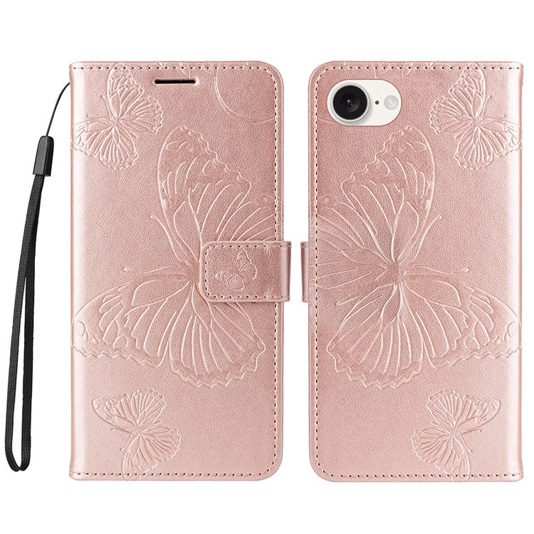 For iPhone 16e Case Pattern Imprint Leather Phone Cover - Rose Gold