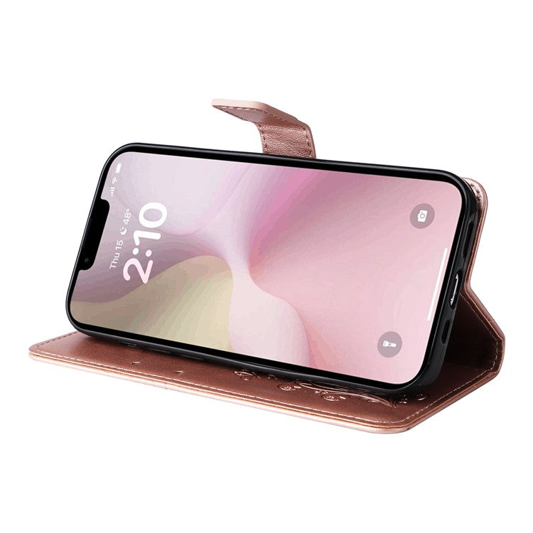 For iPhone 16e Case Pattern Imprint Leather Phone Cover - Rose Gold