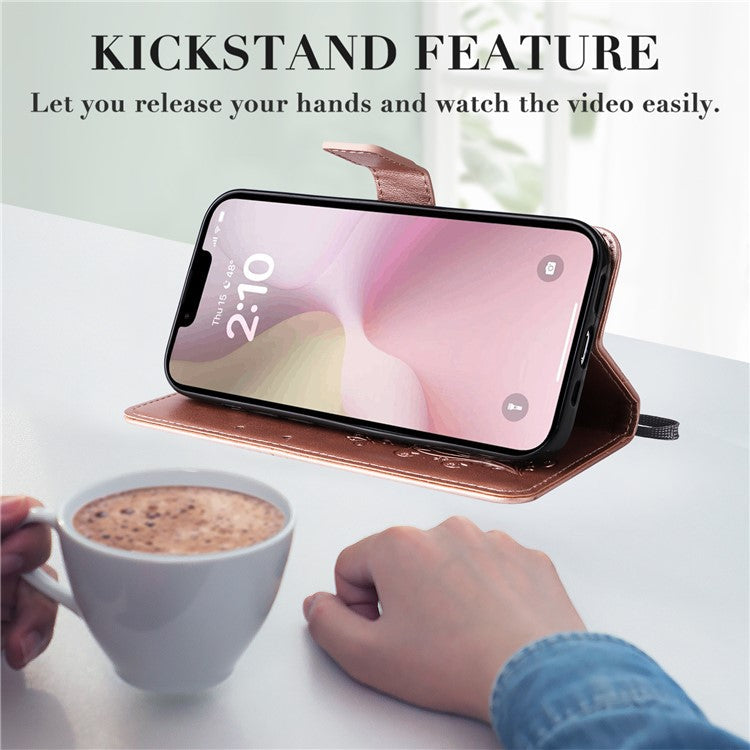 For iPhone 16e Case Pattern Imprint Leather Phone Cover - Rose Gold