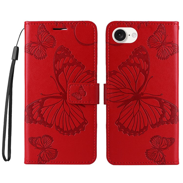 For iPhone 16e Case Pattern Imprint Leather Phone Cover - Red