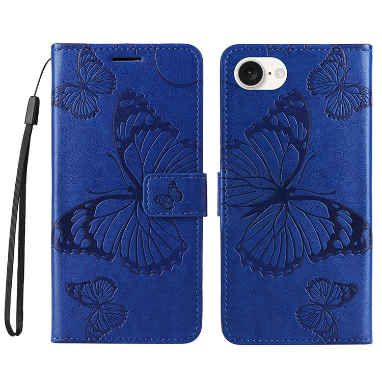 For iPhone 16e Case Pattern Imprint Leather Phone Cover - Blue