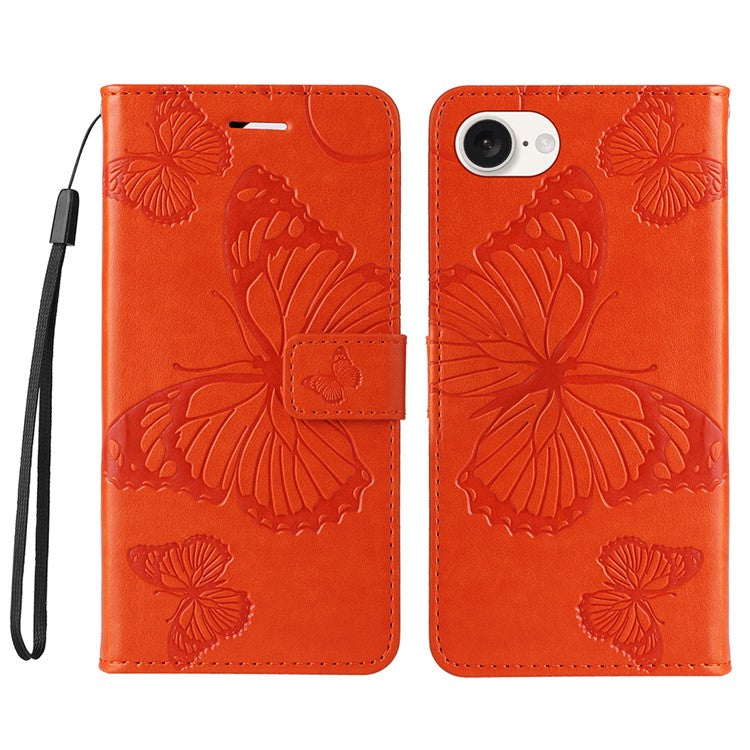 For iPhone 16e Case Pattern Imprint Leather Phone Cover - Orange