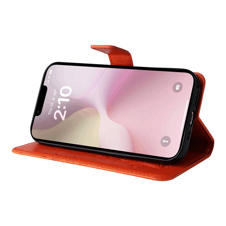 For iPhone 16e Case Pattern Imprint Leather Phone Cover - Orange