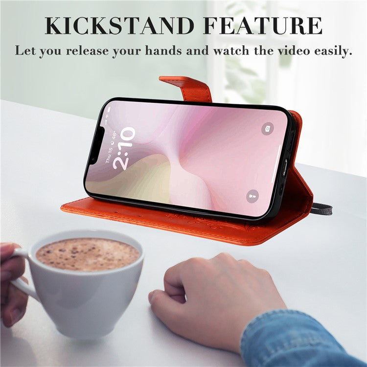 For iPhone 16e Case Pattern Imprint Leather Phone Cover - Orange