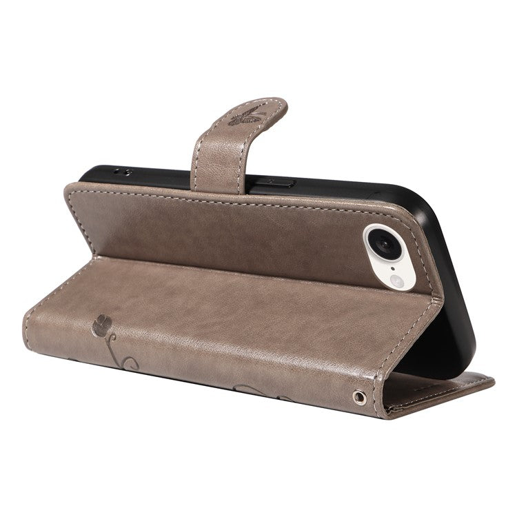 For iPhone 16e Case Butterfly Flower PU Leather Phone Cover with Card Holder - Grey