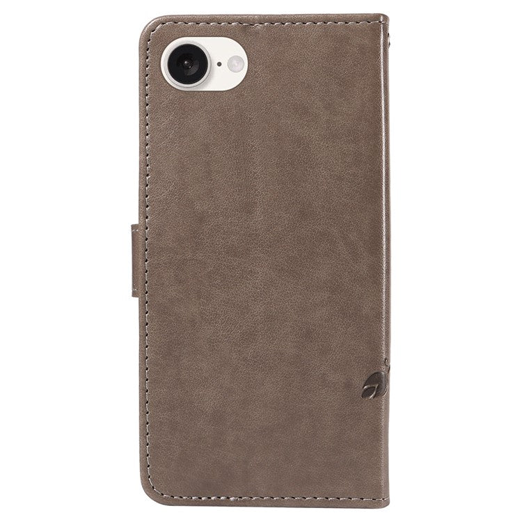 For iPhone 16e Case Butterfly Flower PU Leather Phone Cover with Card Holder - Grey