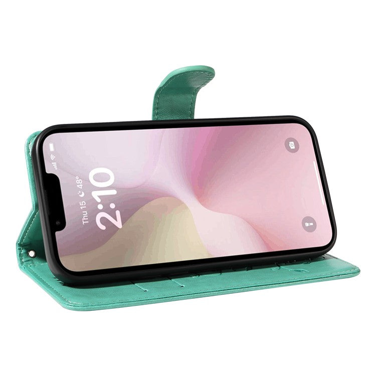 For iPhone 16e Case Butterfly Flower PU Leather Phone Cover with Card Holder - Green