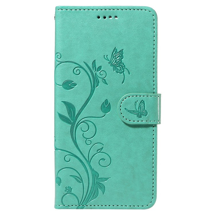 For iPhone 16e Case Butterfly Flower PU Leather Phone Cover with Card Holder - Green
