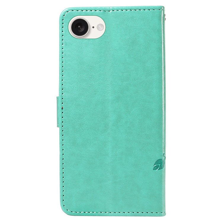 For iPhone 16e Case Butterfly Flower PU Leather Phone Cover with Card Holder - Green