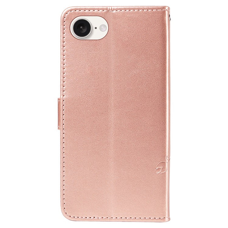 For iPhone 16e Case Butterfly Flower PU Leather Phone Cover with Card Holder - Rose Gold