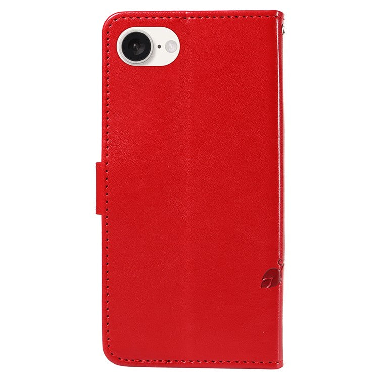 For iPhone 16e Case Butterfly Flower PU Leather Phone Cover with Card Holder - Red