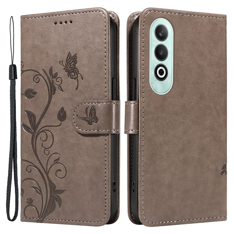 For OnePlus Nord CE4 5G Case Butterfly Flower Pattern PU Leather Phone Cover - Grey