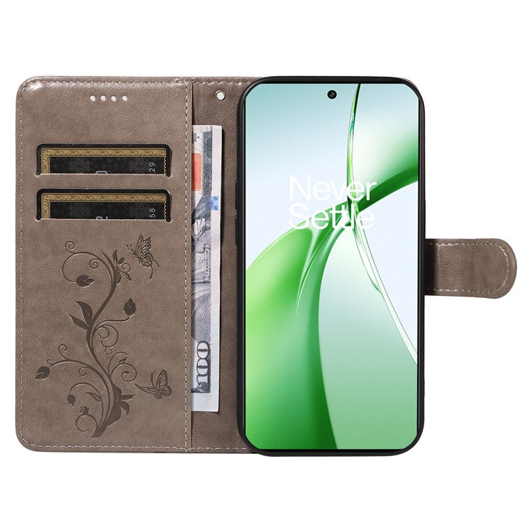 For OnePlus Nord CE4 5G Case Butterfly Flower Pattern PU Leather Phone Cover - Grey