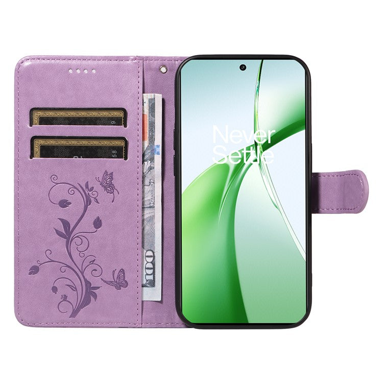 For OnePlus Nord CE4 5G Case Butterfly Flower Pattern PU Leather Phone Cover - Light Purple