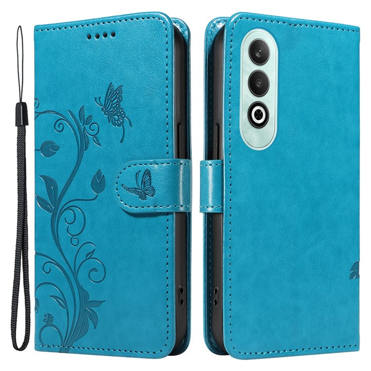 For OnePlus Nord CE4 5G Case Butterfly Flower Pattern PU Leather Phone Cover - Blue