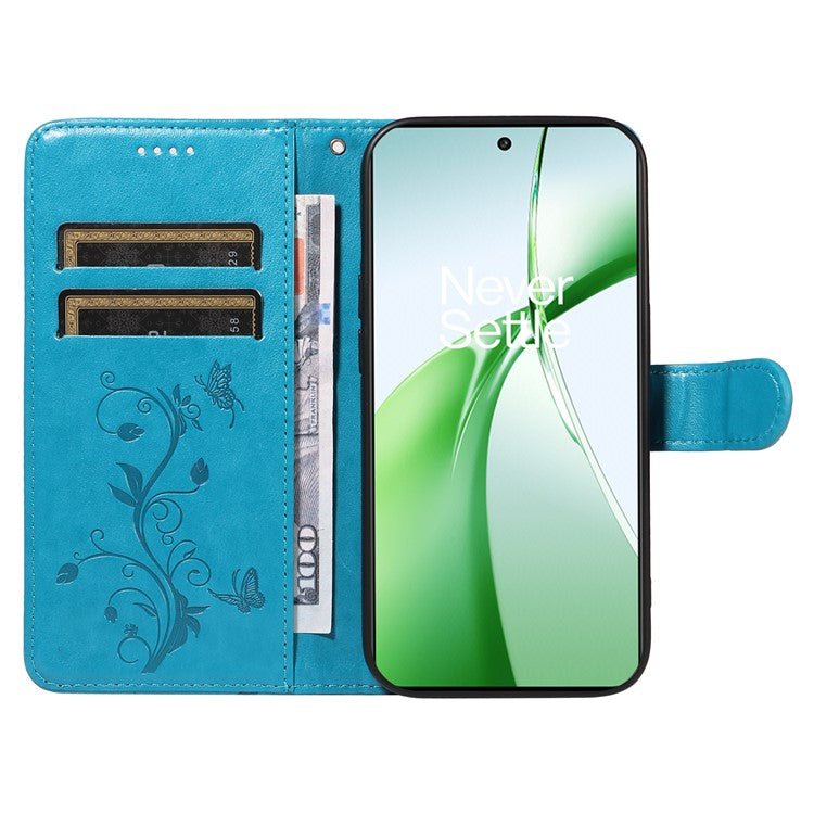 For OnePlus Nord CE4 5G Case Butterfly Flower Pattern PU Leather Phone Cover - Blue