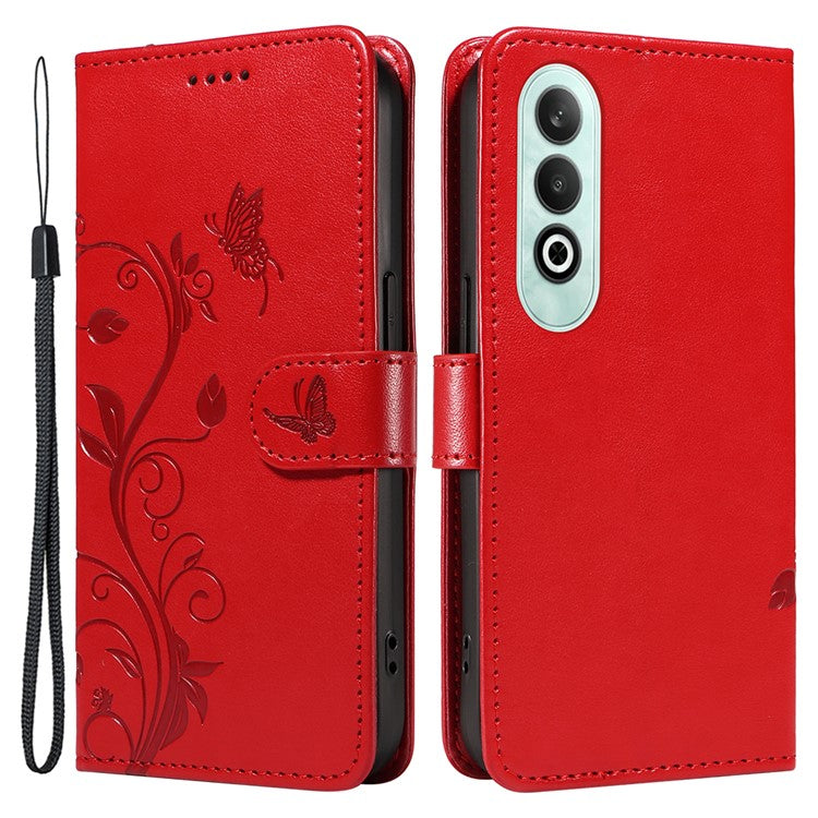 For OnePlus Nord CE4 5G Case Butterfly Flower Pattern PU Leather Phone Cover - Red
