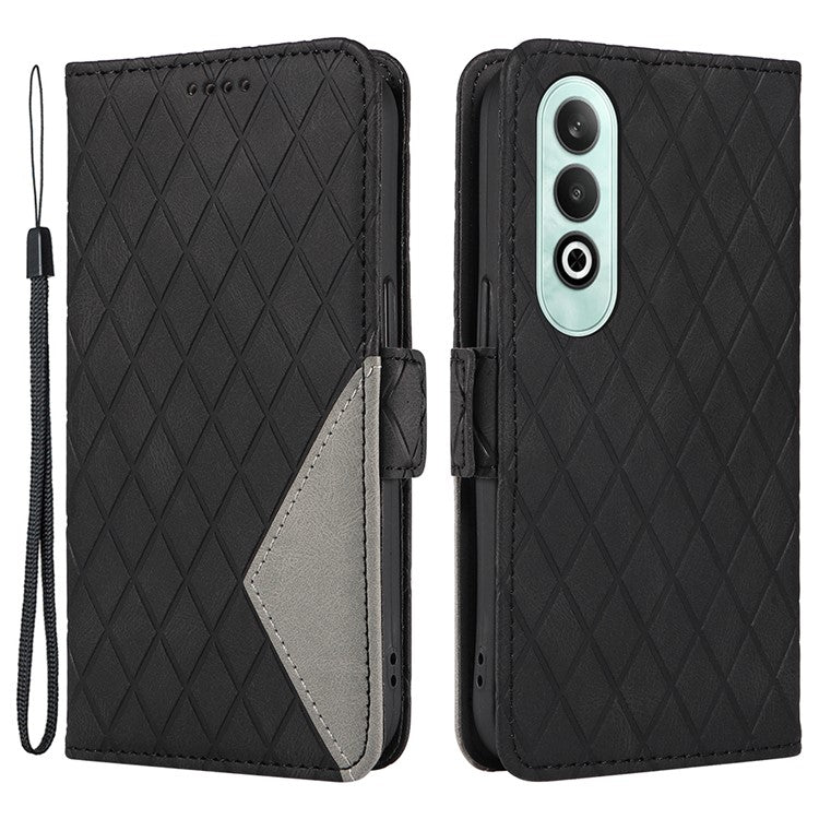 For OnePlus Nord CE4 5G Case Rhombus Grid Leather Wallet Phone Cover - Black