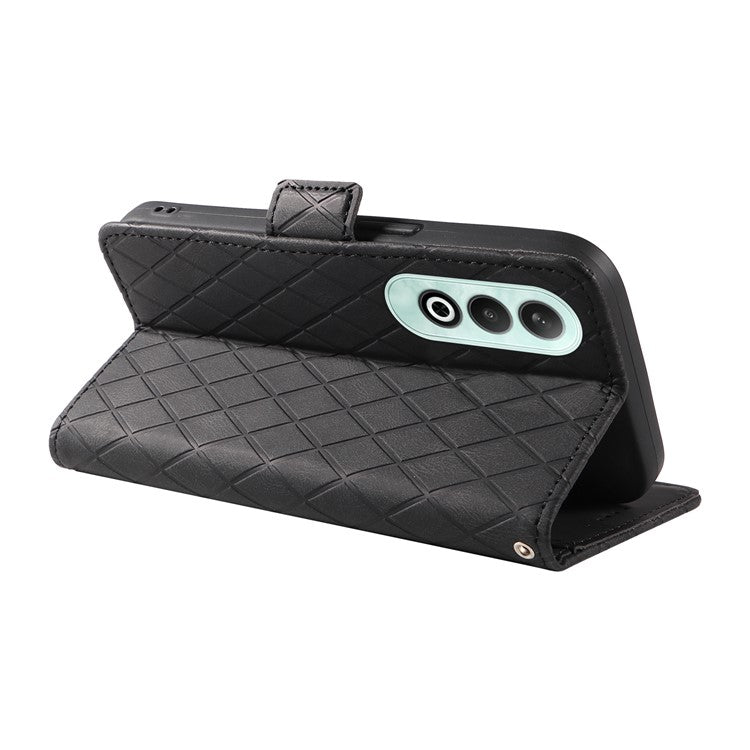 For OnePlus Nord CE4 5G Case Rhombus Grid Leather Wallet Phone Cover - Black