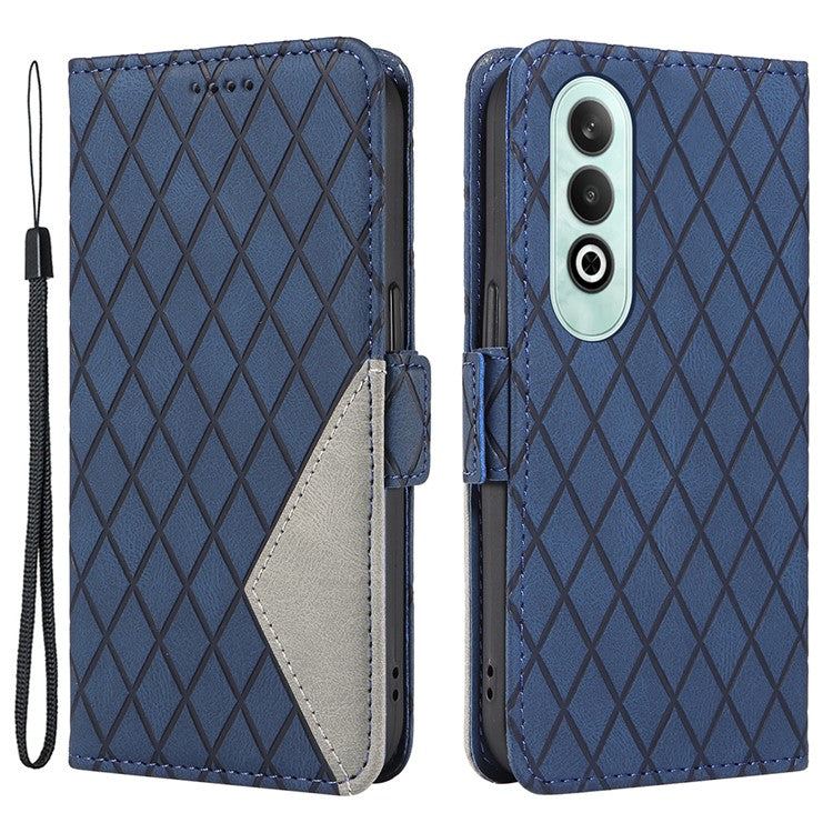 For OnePlus Nord CE4 5G Case Rhombus Grid Leather Wallet Phone Cover - Blue