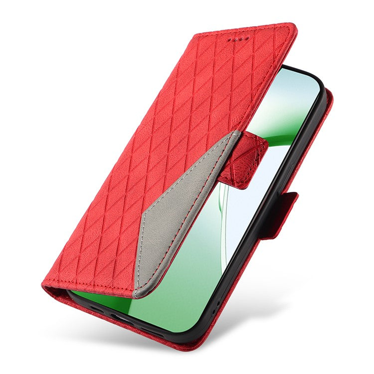 For OnePlus Nord CE4 5G Case Rhombus Grid Leather Wallet Phone Cover - Red