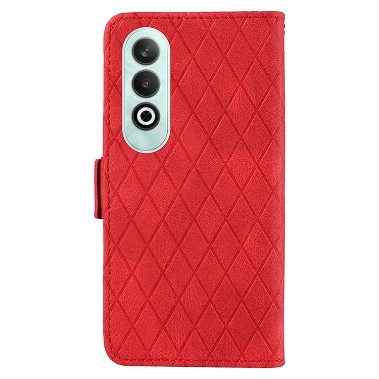 For OnePlus Nord CE4 5G Case Rhombus Grid Leather Wallet Phone Cover - Red