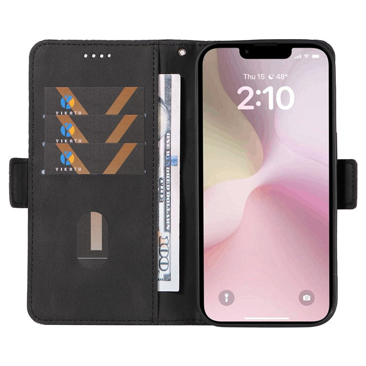 For iPhone 16e Wallet Case Rhombus Grid Leather Shockproof Phone Cover - Black