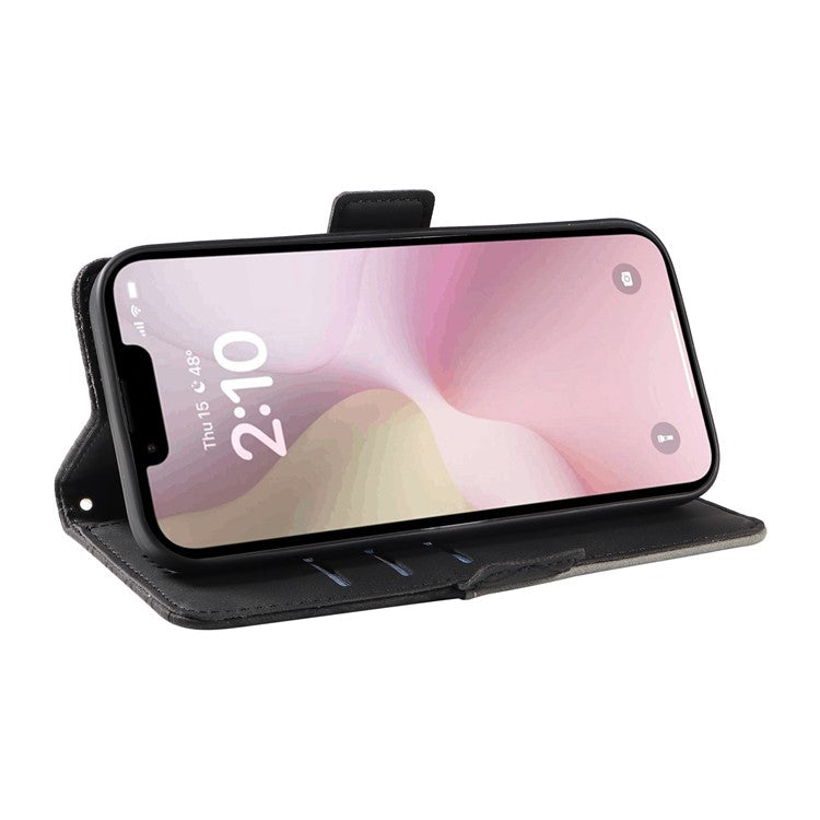 For iPhone 16e Wallet Case Rhombus Grid Leather Shockproof Phone Cover - Black