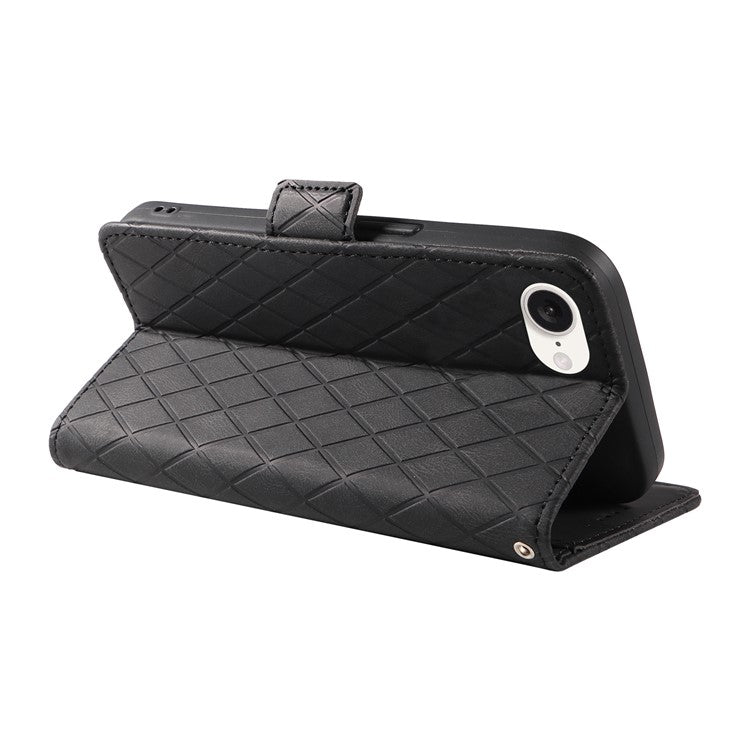 For iPhone 16e Wallet Case Rhombus Grid Leather Shockproof Phone Cover - Black