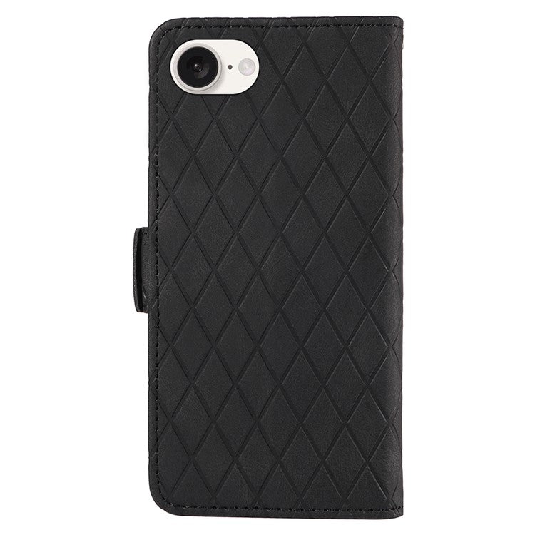For iPhone 16e Wallet Case Rhombus Grid Leather Shockproof Phone Cover - Black