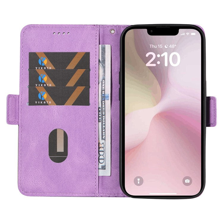 For iPhone 16e Wallet Case Rhombus Grid Leather Shockproof Phone Cover - Light Purple